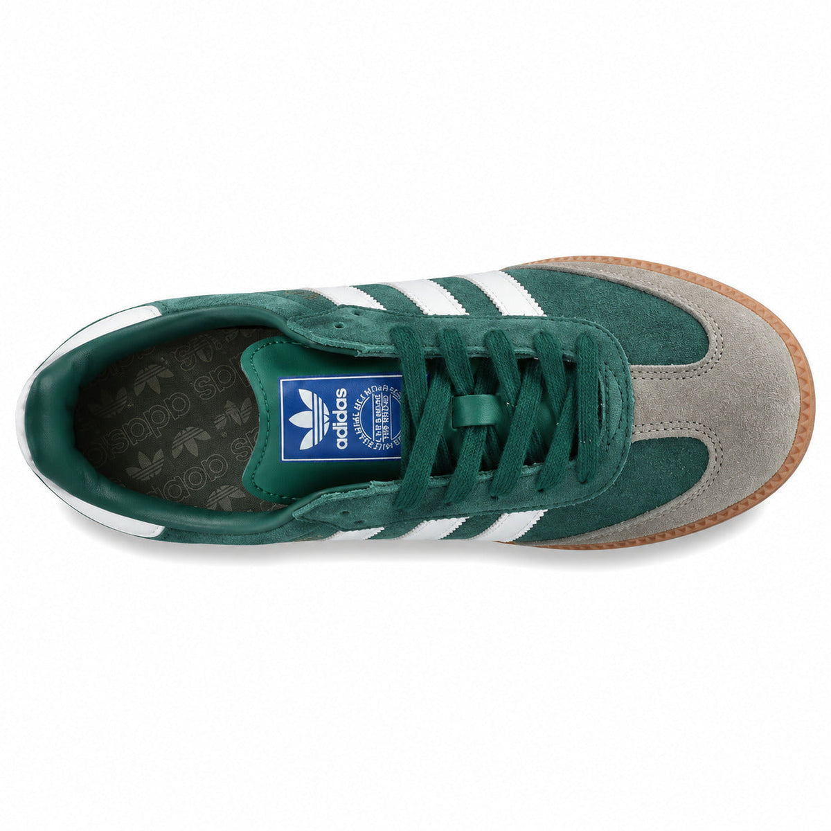 Adidas Samba Vegan ante verde bosque blanco gris suela goma vista superior