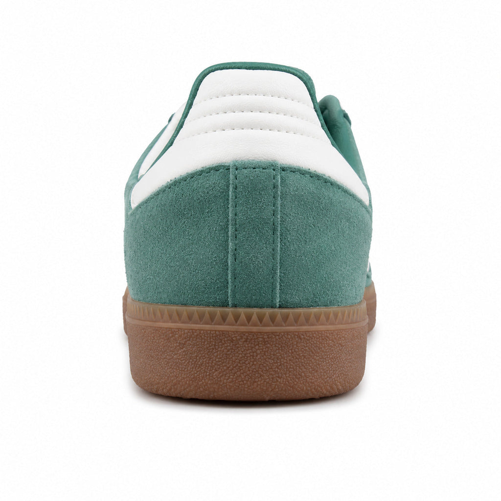 Adidas Samba Vegan ante verde bosque detalle talón blanco suela goma
