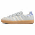 Adidas Sambae W gris hielo bandas crema talón metalizado azul perfil izquierdo
