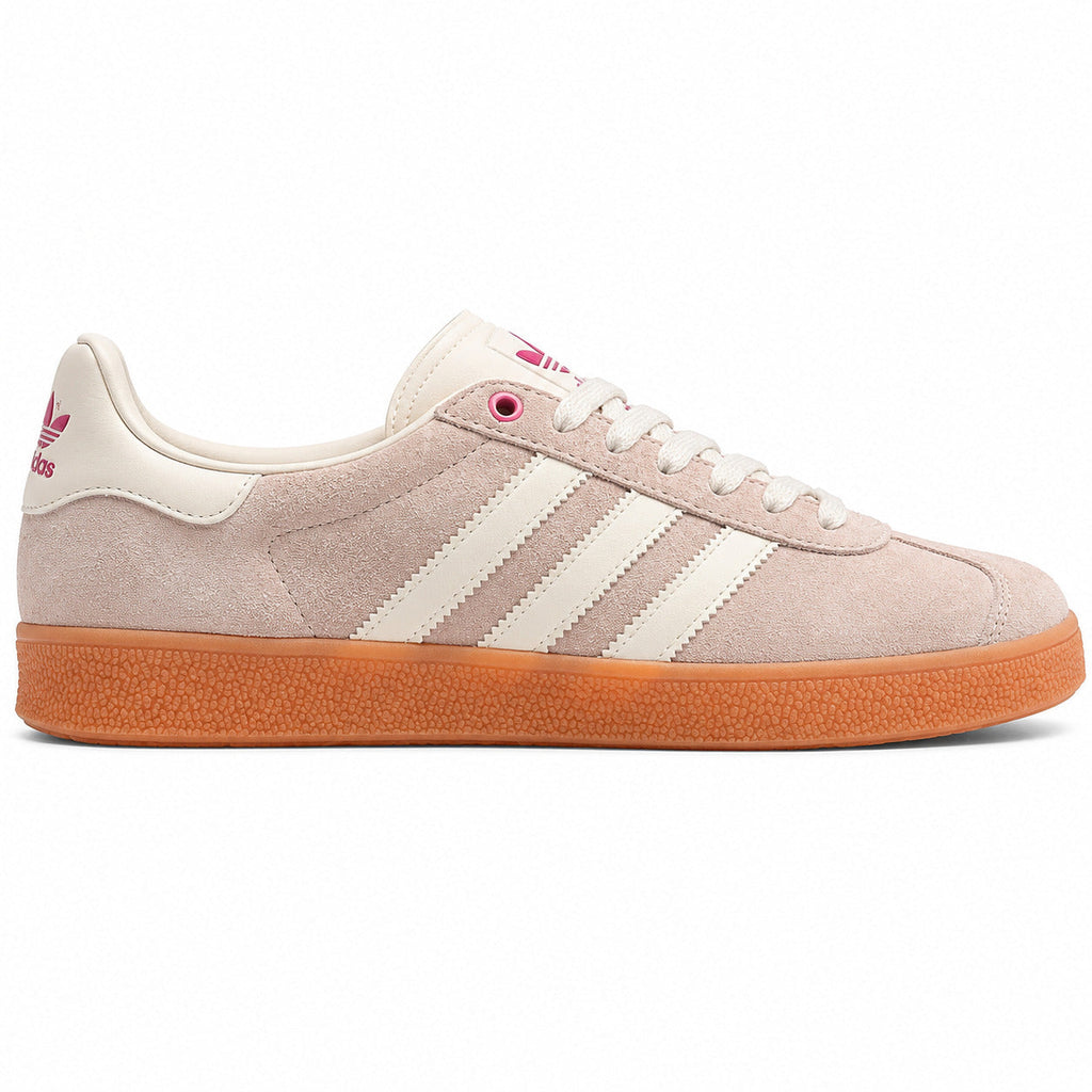 Adidas Gazelle ante malva crema detalle rosa suela gum lateral derecha