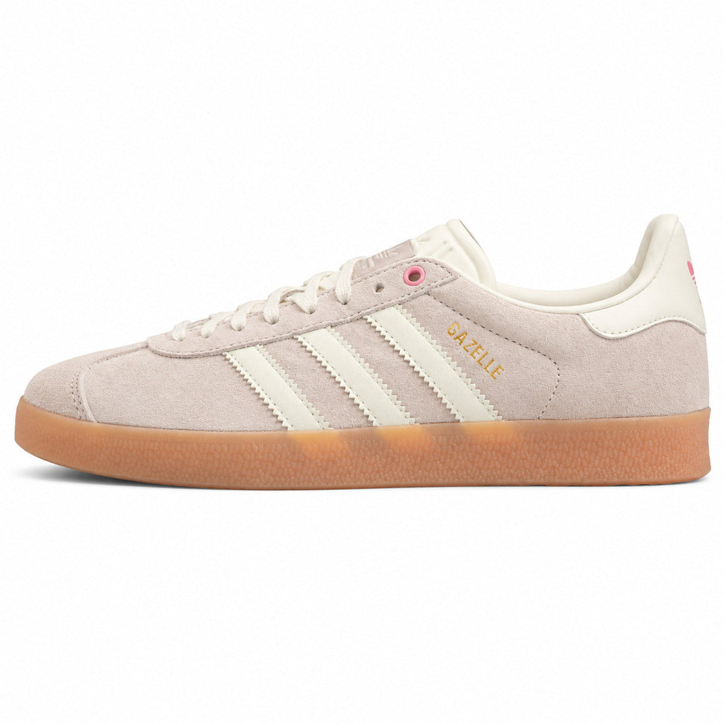 Adidas Gazelle ante malva crema detalle rosa suela gum lateral izquierda