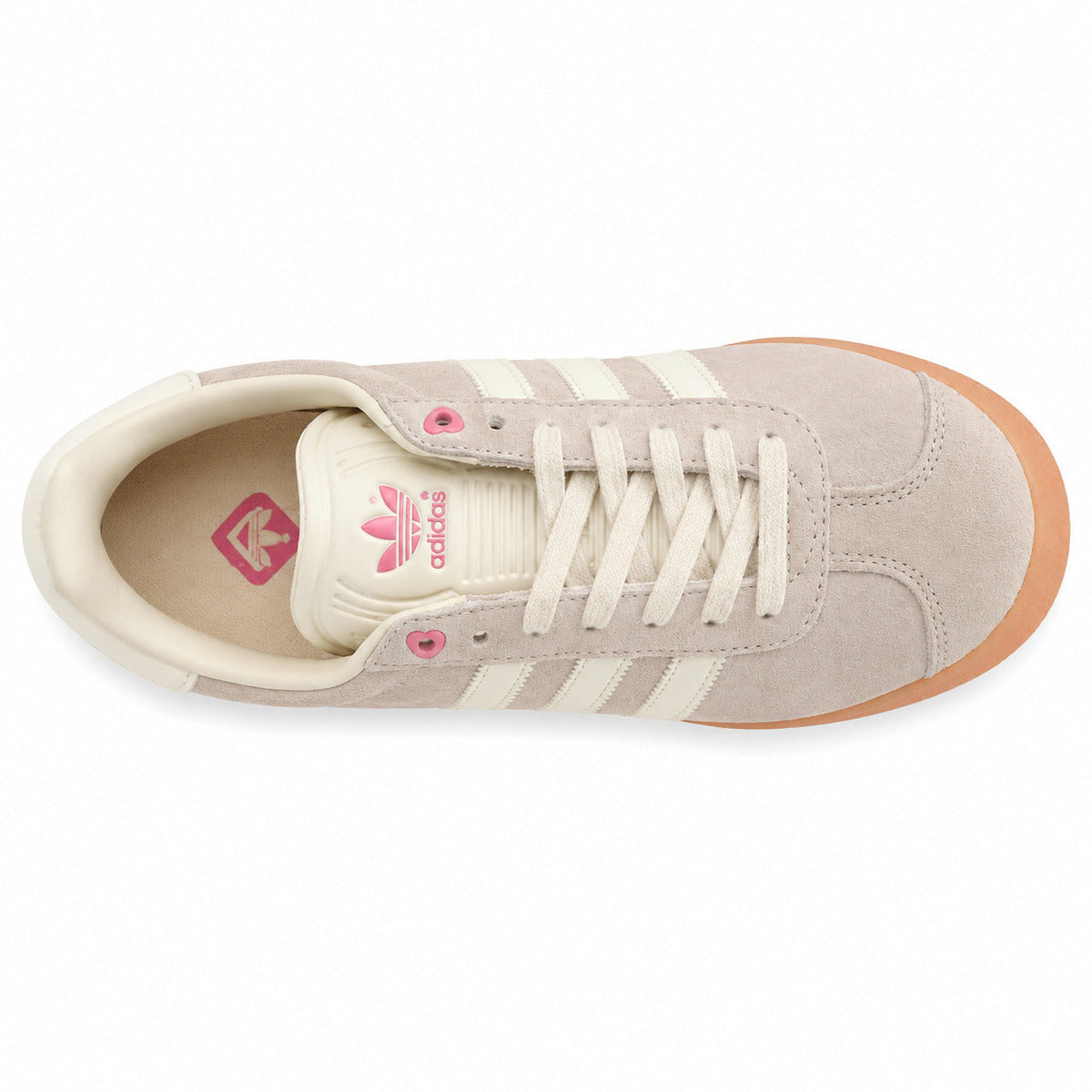 Adidas Gazelle ante malva crema detalle rosa suela gum vista superior