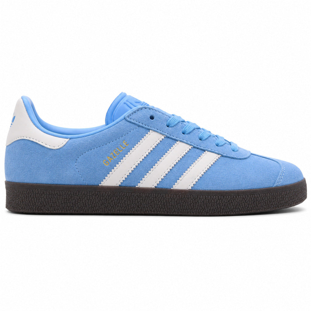 Adidas Gazelle azul cielo blanco lateral derecha suela marrón