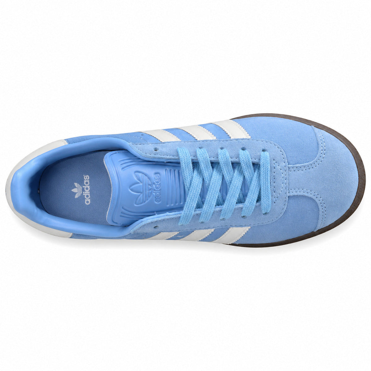 Adidas Gazelle azul cielo blanco vista superior cordones