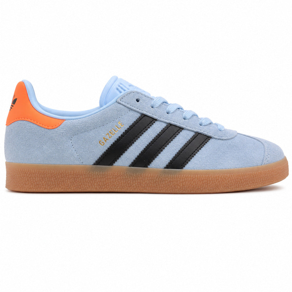 Adidas Gazelle azul cielo negro naranja lateral derecha suela goma