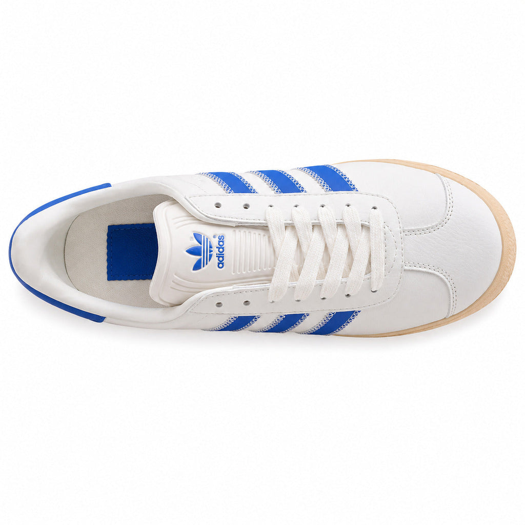 Adidas Gazelle blanco azul suela gum vista superior