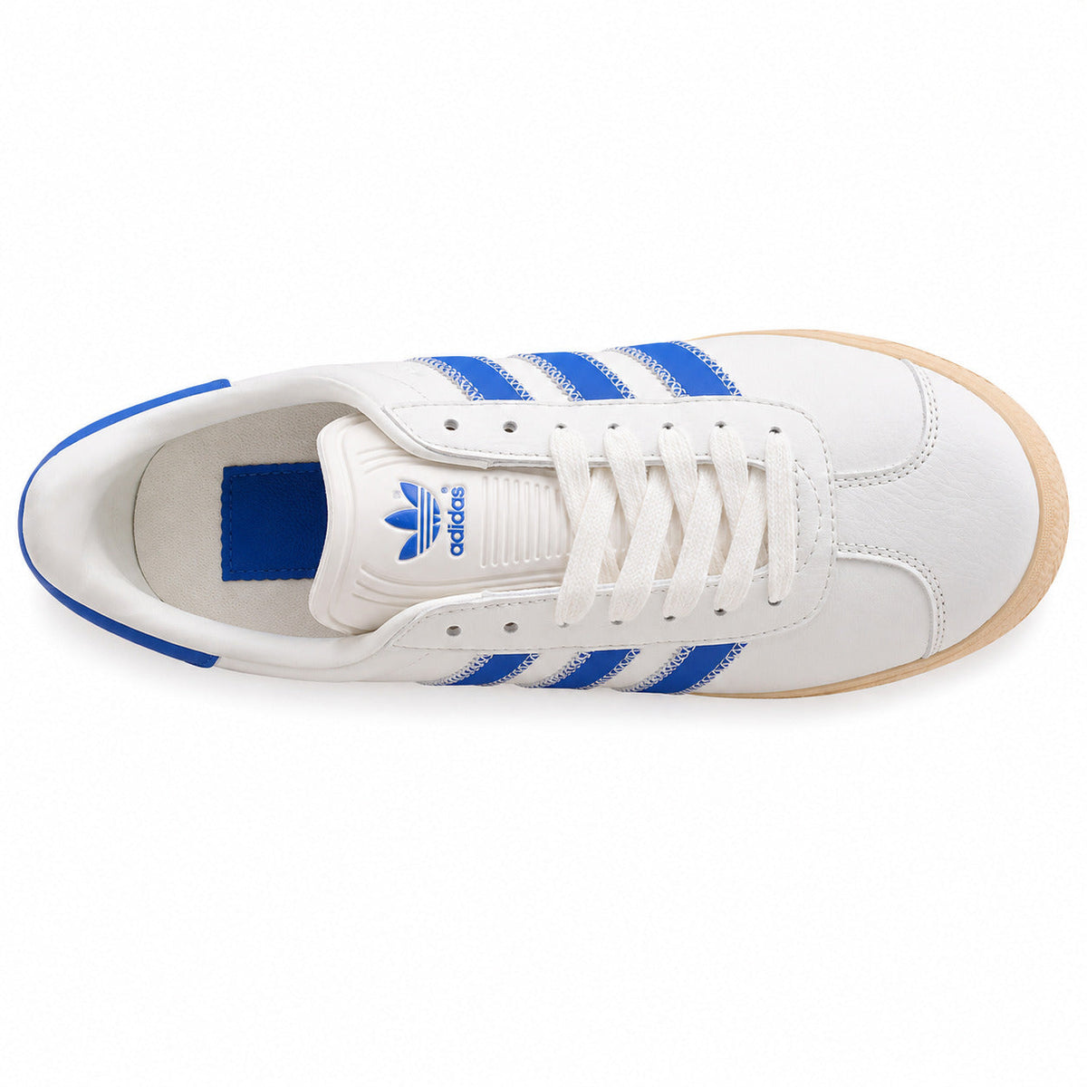 Adidas Gazelle blanco azul suela gum vista superior