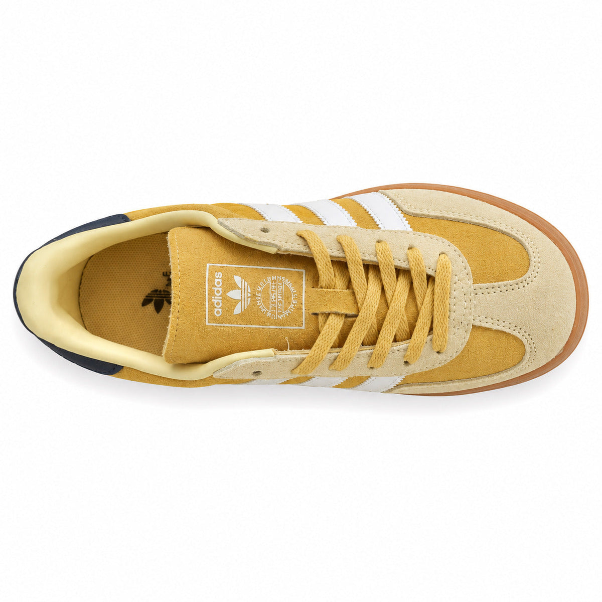 Adidas Gazelle Bold amarillo blanco azul marino vista superior