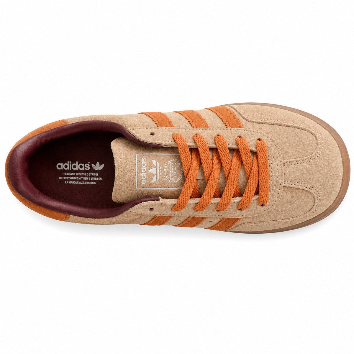 Adidas Gazelle Bold ante beige naranja burdeos vista superior