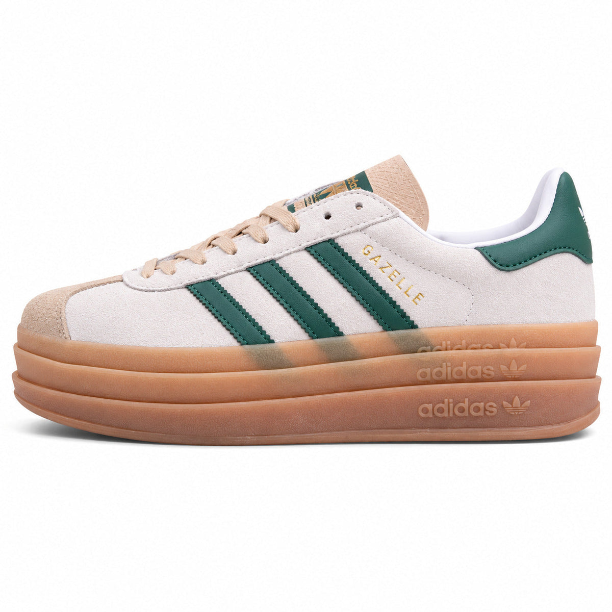 Adidas Gazelle Bold ante crema verde plataforma gum lateral izquierda

