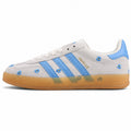 Adidas Gazelle Bold ante gris azul flores bordadas lateral izquierda