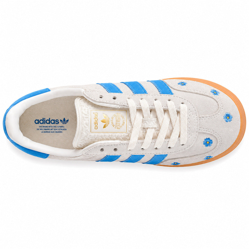 Adidas Gazelle Bold ante gris azul flores bordadas vista superior