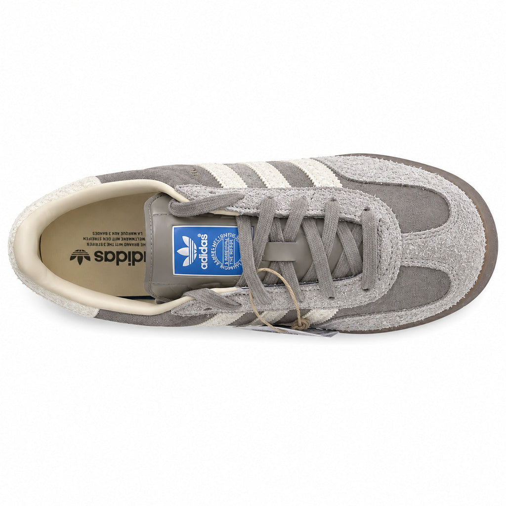 Adidas Gazelle Bold ante gris crema bouclé suela gum vista superior