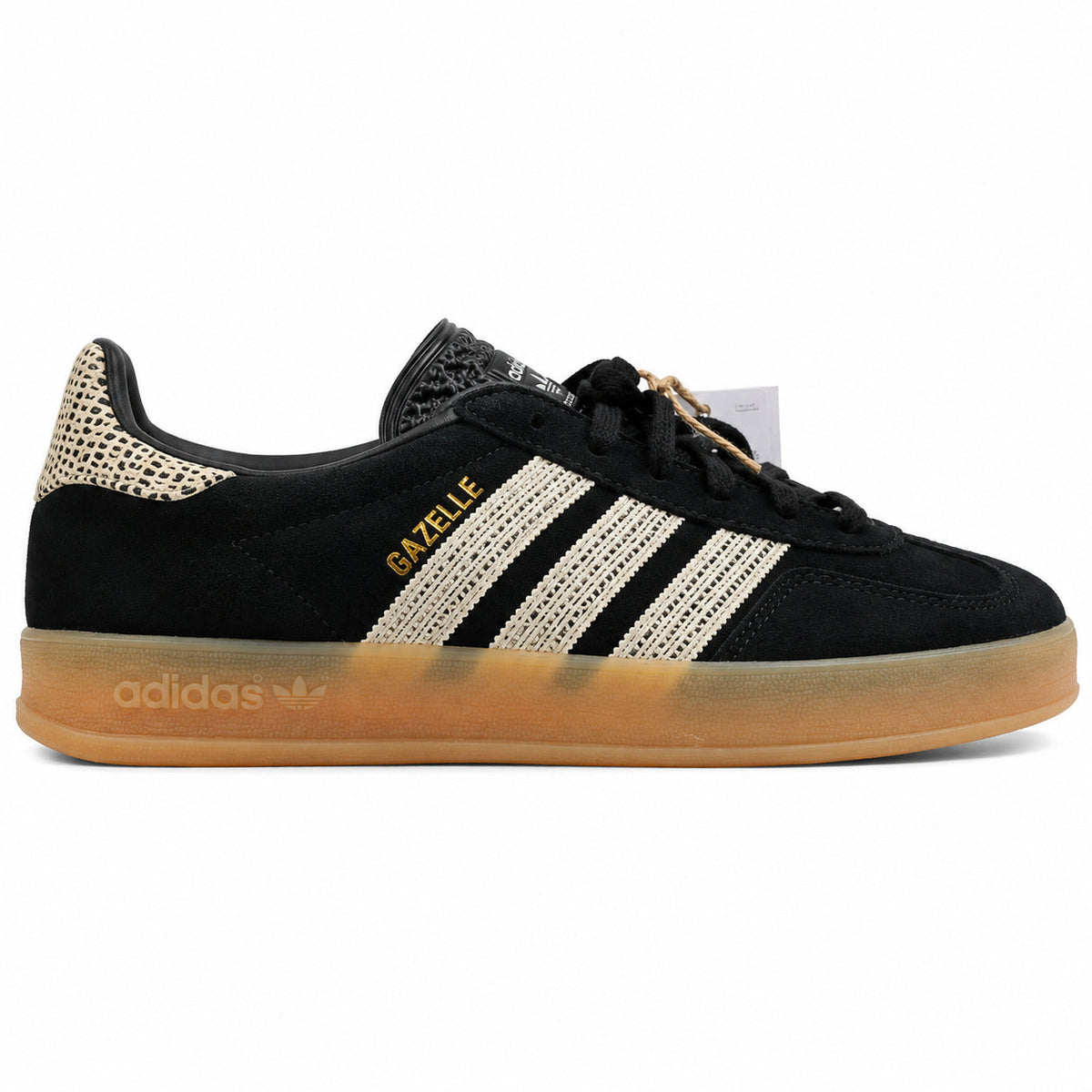 Adidas Gazelle Bold ante negro encaje crema suela gum lateral derecha