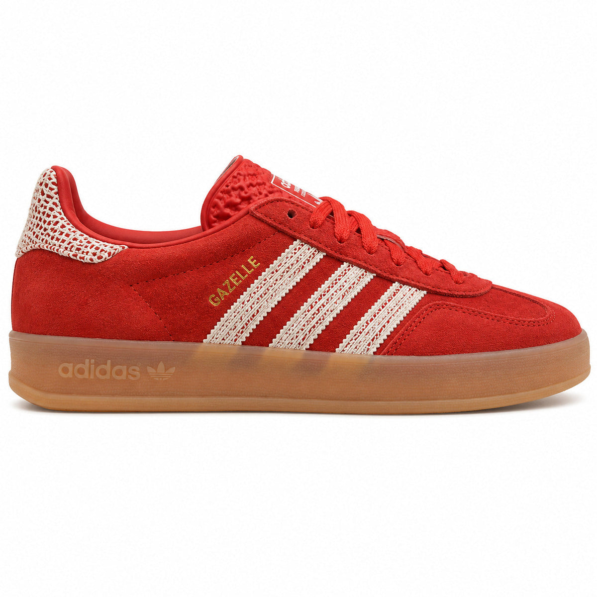 Adidas Gazelle Bold ante rojo encaje crema suela gum lateral derecha