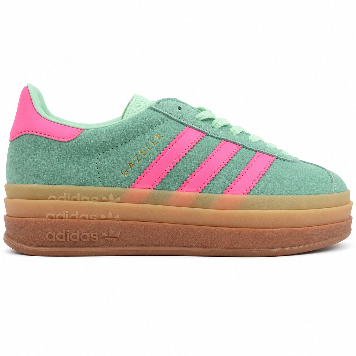 Adidas Gazelle Bold ante verde agua rosa plataforma gum lateral derecha
