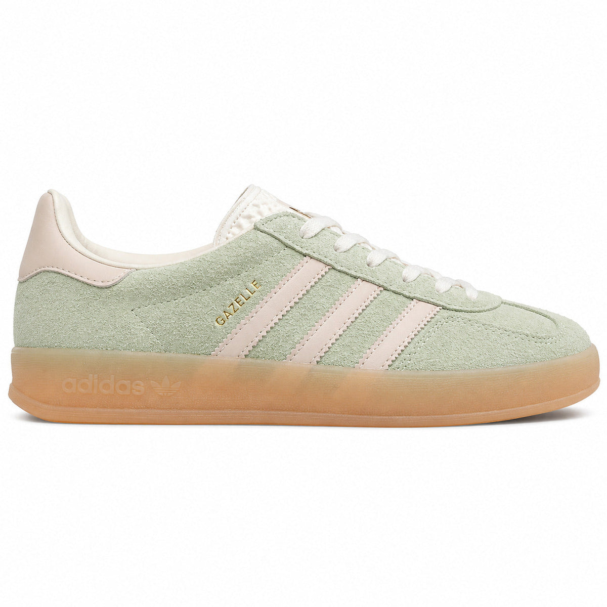 Adidas Gazelle Bold ante verde menta rosa pálido suela gum lateral derecha
