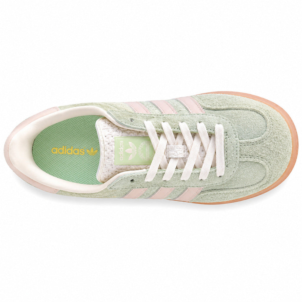 Adidas Gazelle Bold ante verde menta rosa pálido suela gum vista superior