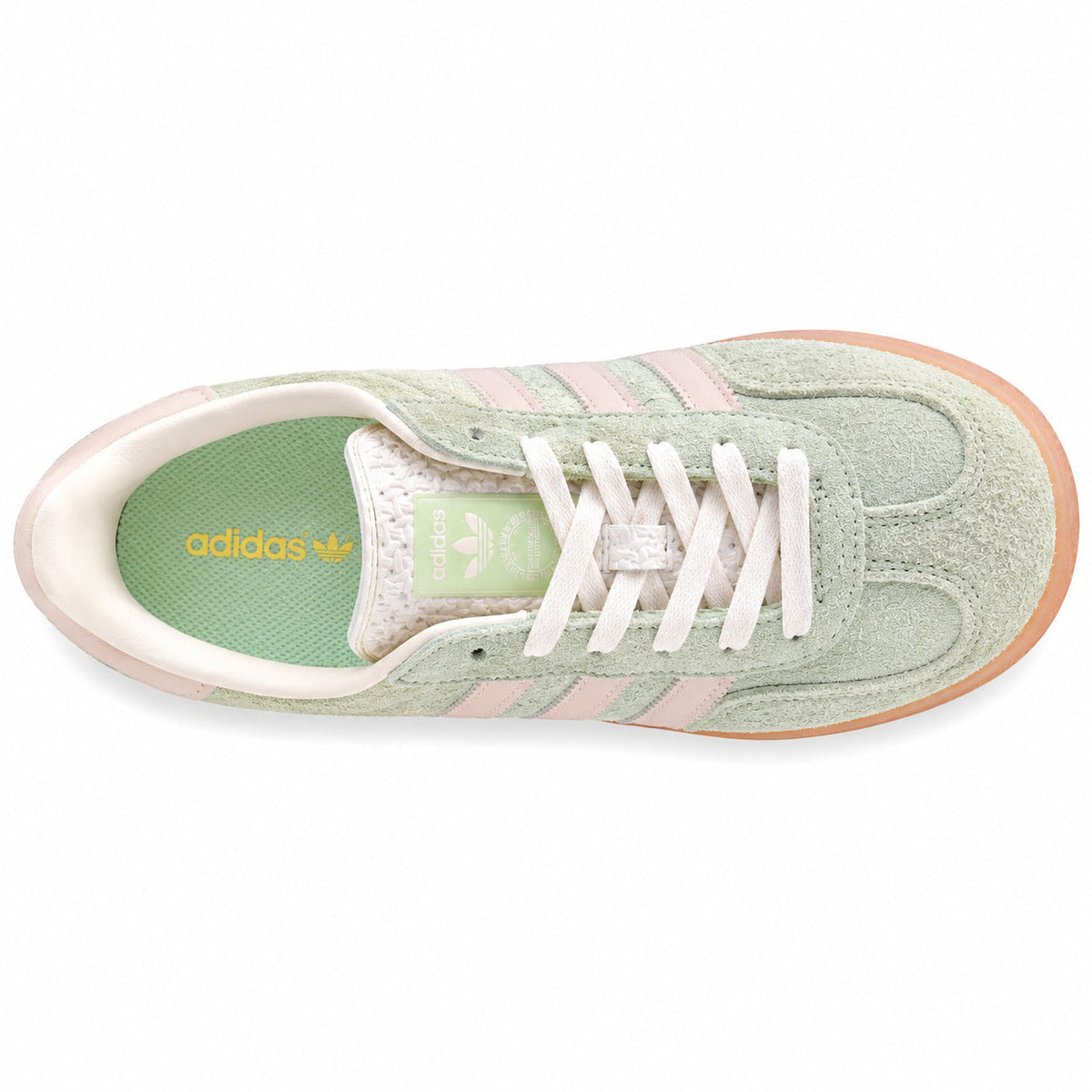Adidas Gazelle Bold ante verde menta rosa pálido suela gum vista superior