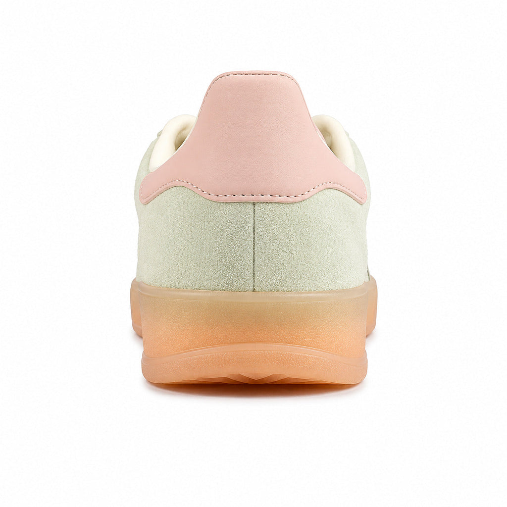 Adidas Gazelle Bold ante verde menta detalle talón rosa pálido gum