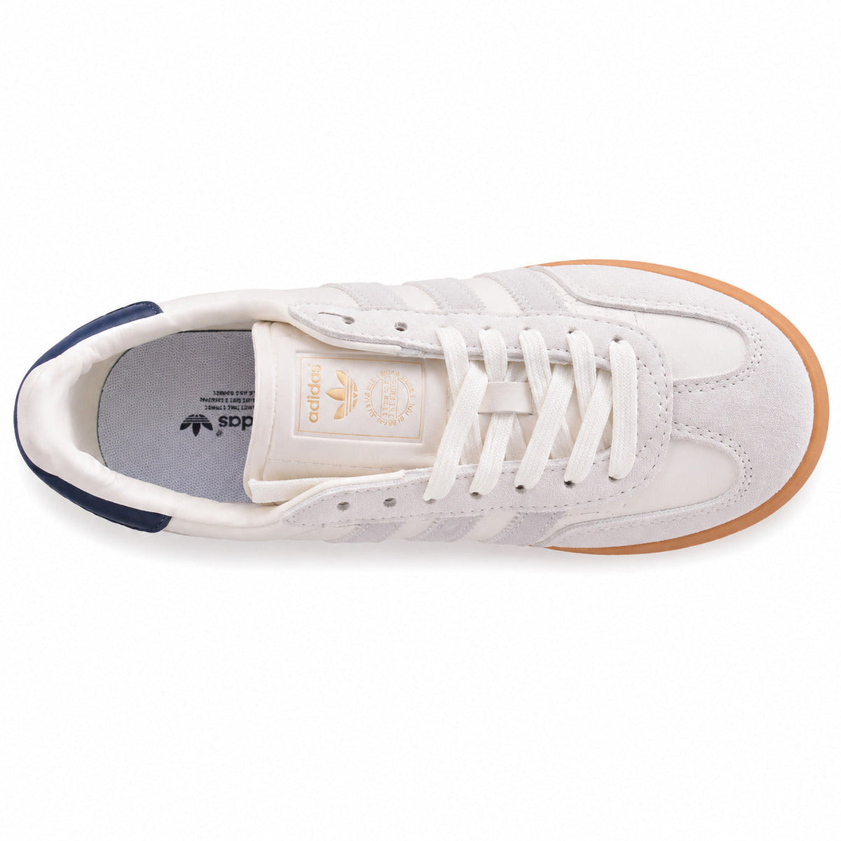 Adidas Gazelle Bold blanco gris marino suela gum vista superior