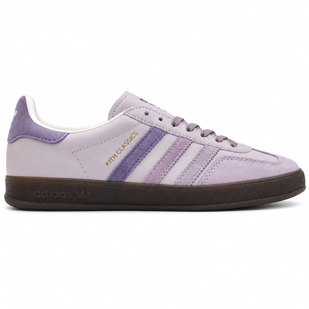 Adidas Gazelle Bold x Kith lavanda lila suela gum oscuro lateral derecha