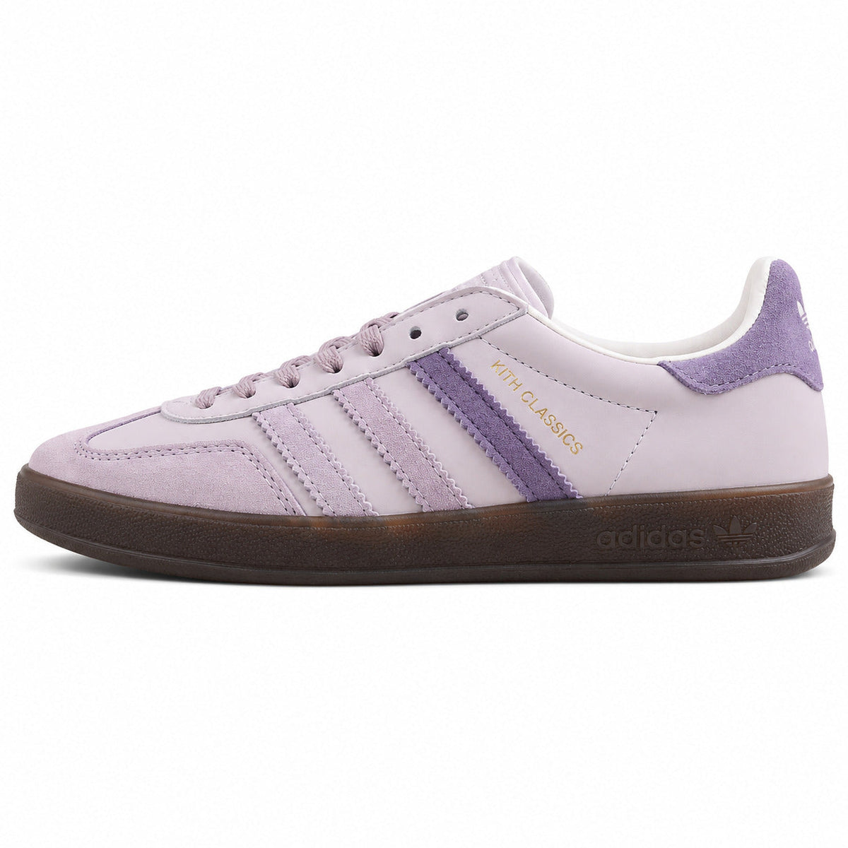 Adidas Gazelle Bold x Kith lavanda lila suela gum oscuro lateral izquierda
