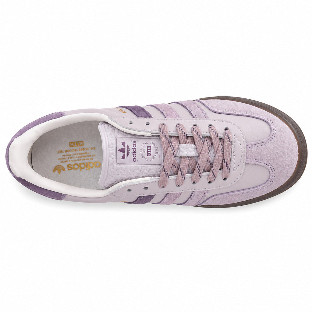Adidas Gazelle Bold x Kith lavanda lila suela gum oscuro vista superior