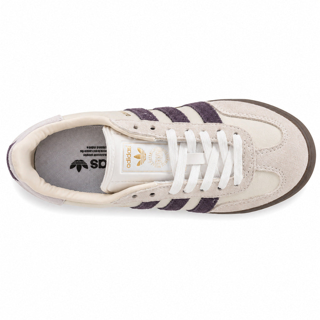 Adidas Gazelle crema violeta lavanda suela gum oscuro vista superior
