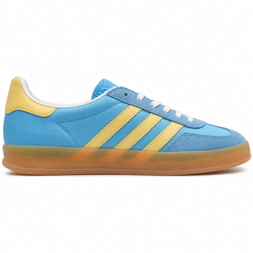 Adidas Gazelle Indoor azul cielo amarillo lateral derecha suela goma
