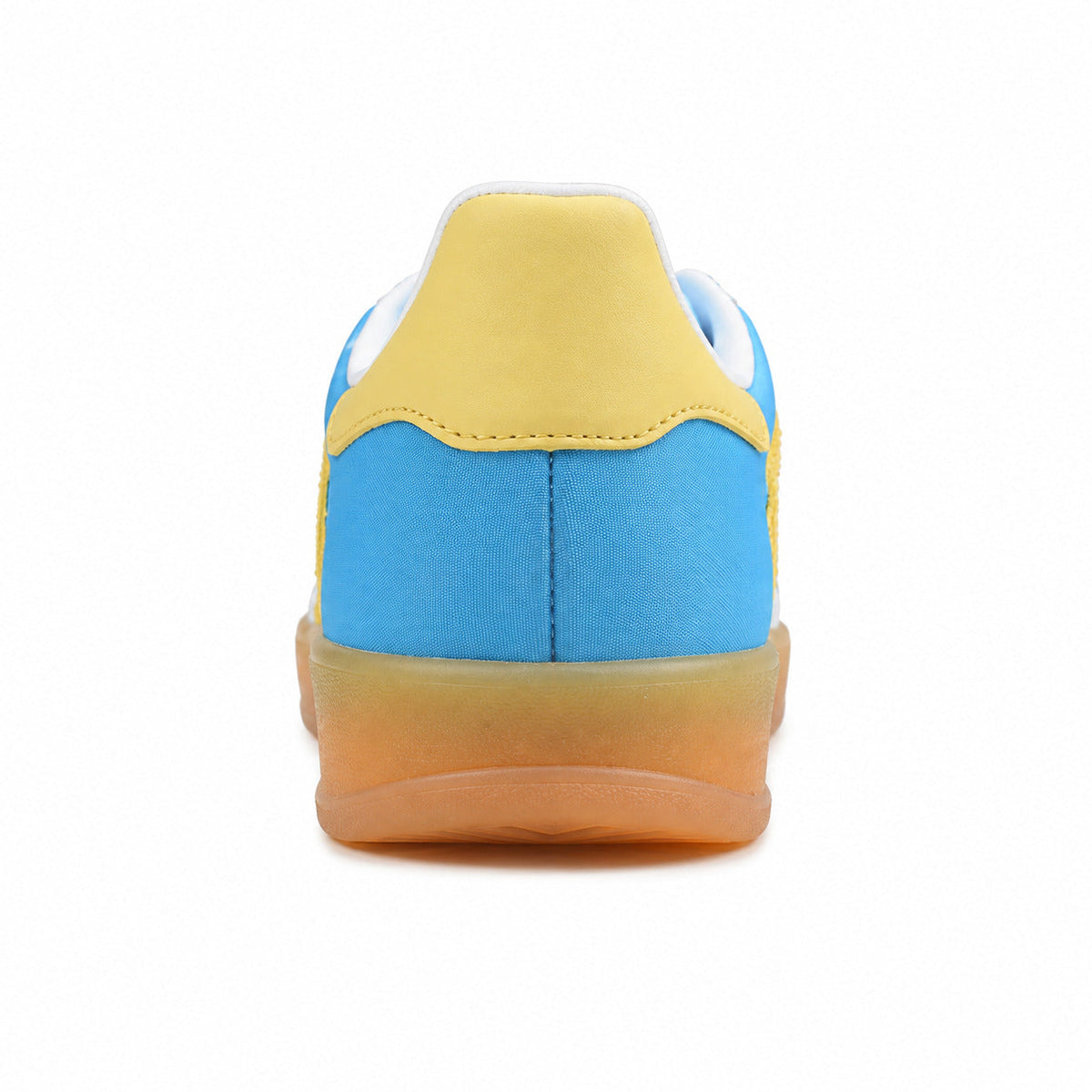 Adidas Gazelle Indoor azul cielo amarillo detalle talón contrastante
