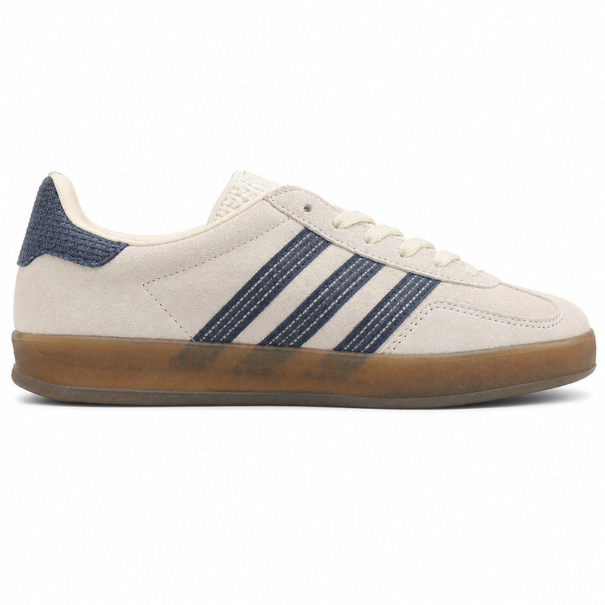 Adidas Gazelle Indoor crema azul marino bouclé lateral derecha