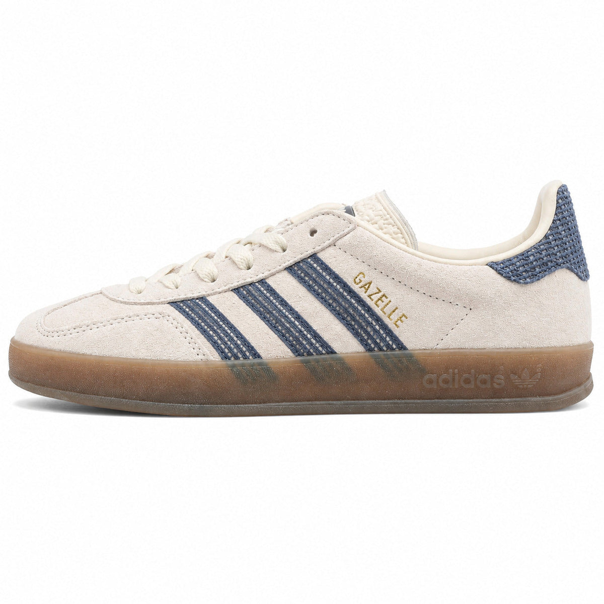 Adidas Gazelle Indoor crema azul marino bouclé lateral izquierda