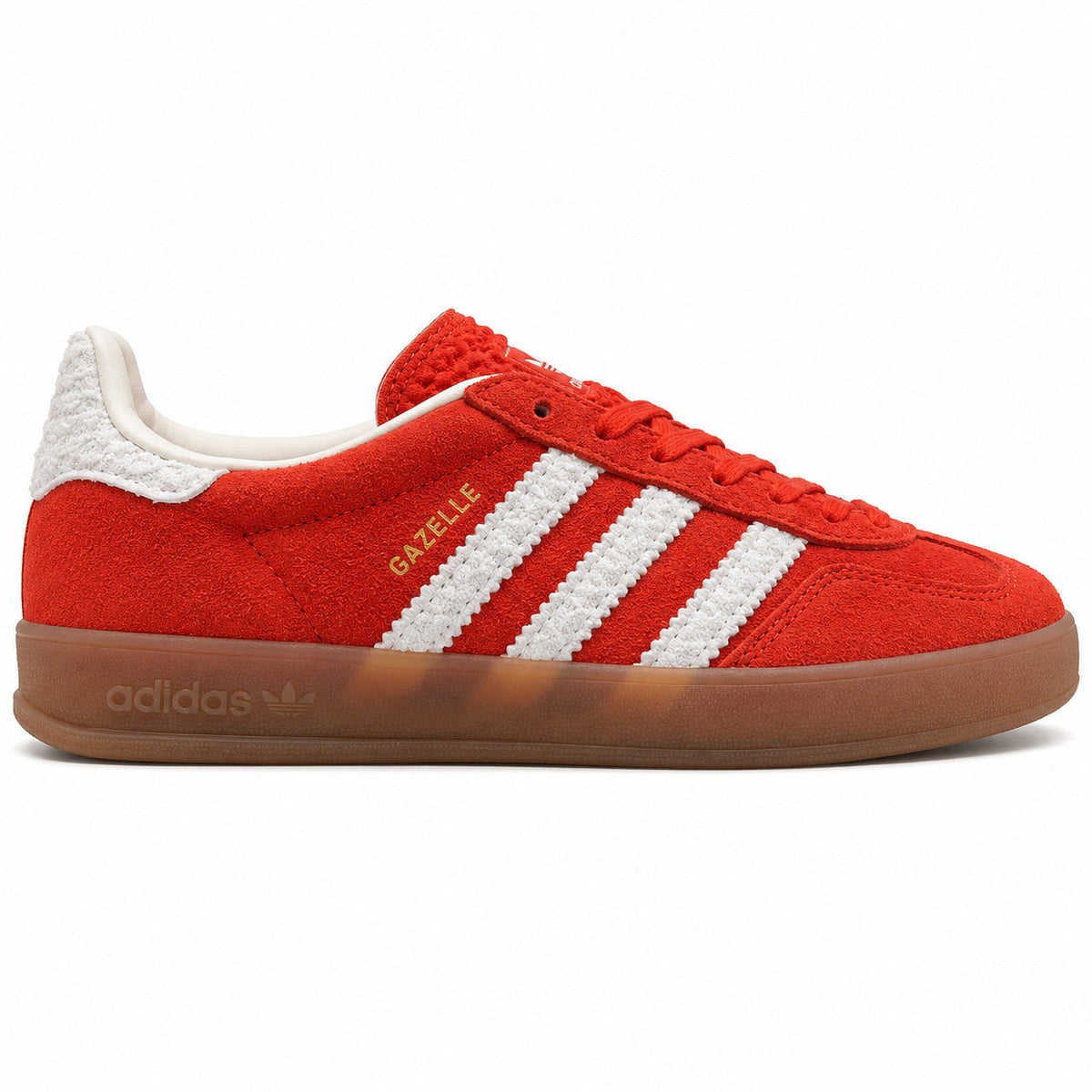 Adidas Gazelle Indoor rojo blanco lateral derecha suela goma