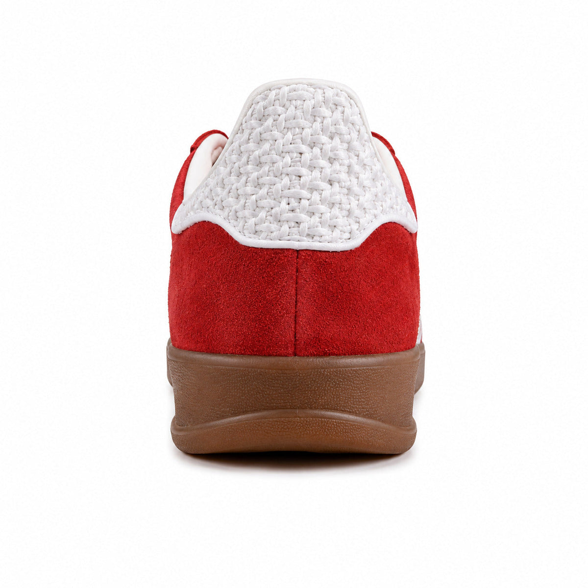 Adidas Gazelle Indoor rojo blanco detalle talón tejido bouclé