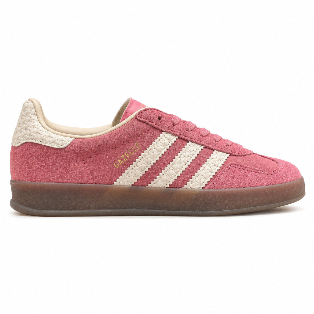 Adidas Gazelle Indoor rosa crema lateral izquierda suela goma
