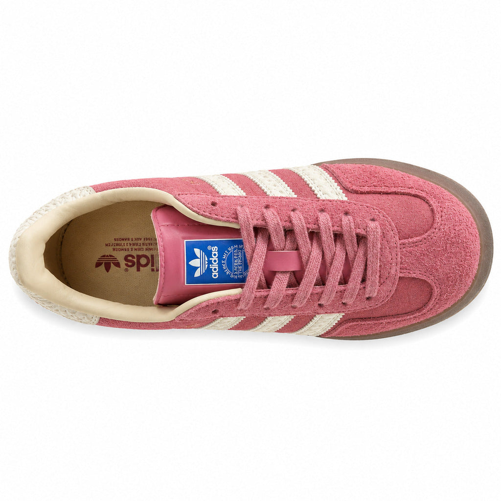 Adidas Gazelle Indoor rosa crema vista superior cordones
