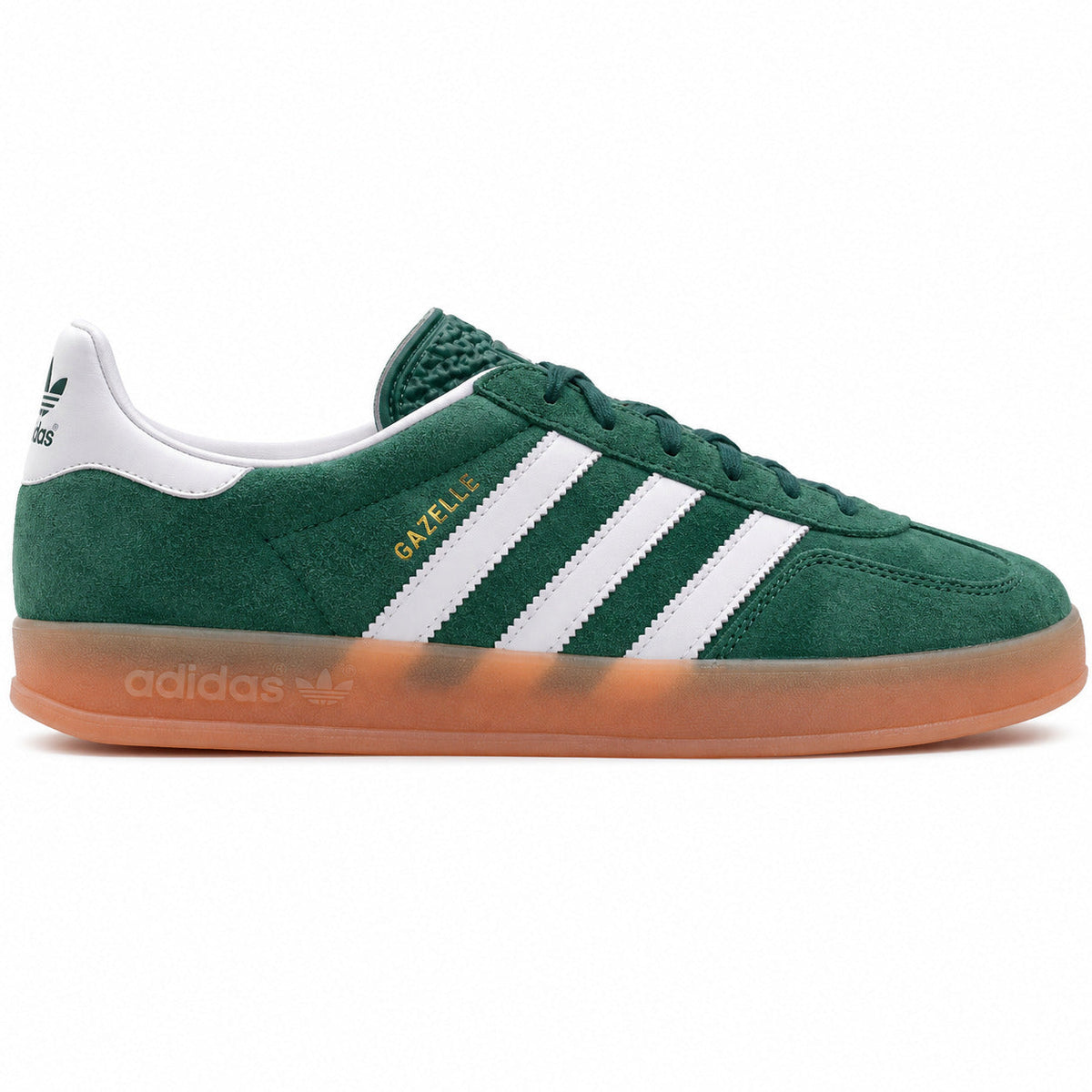 Adidas Gazelle Indoor verde blanco lateral derecha suela goma