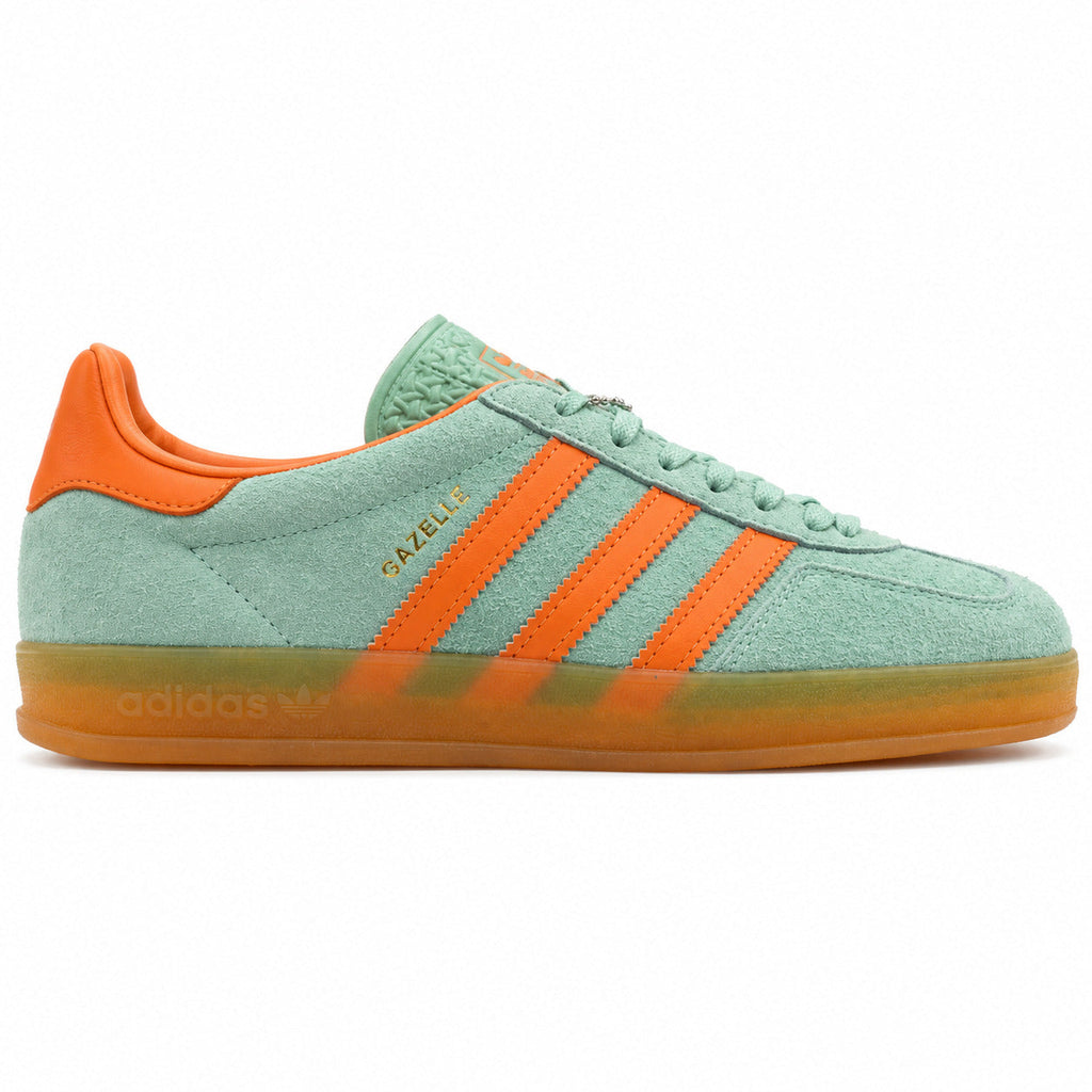 Adidas Gazelle Indoor verde menta naranja lateral derecha suela goma

