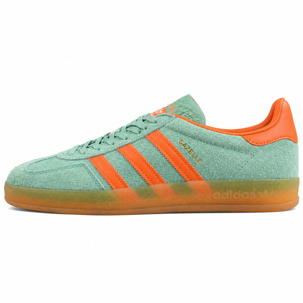 Adidas Gazelle Indoor verde menta naranja lateral izquierda suela goma
