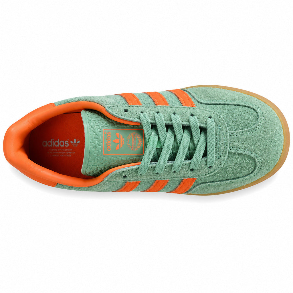 Adidas Gazelle Indoor verde menta naranja vista superior cordones
