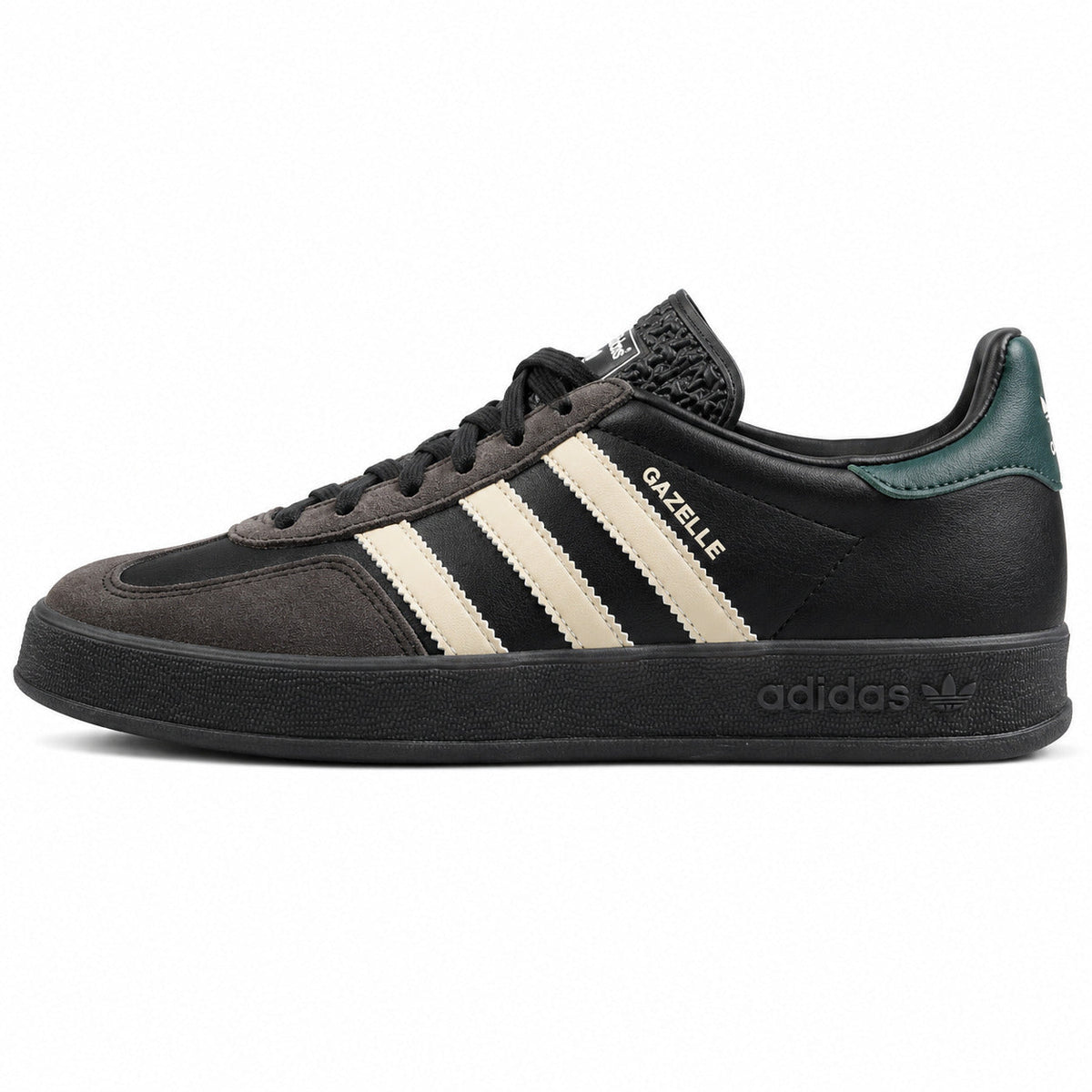 Adidas Gazelle negro crema verde suela negra lateral izquierda