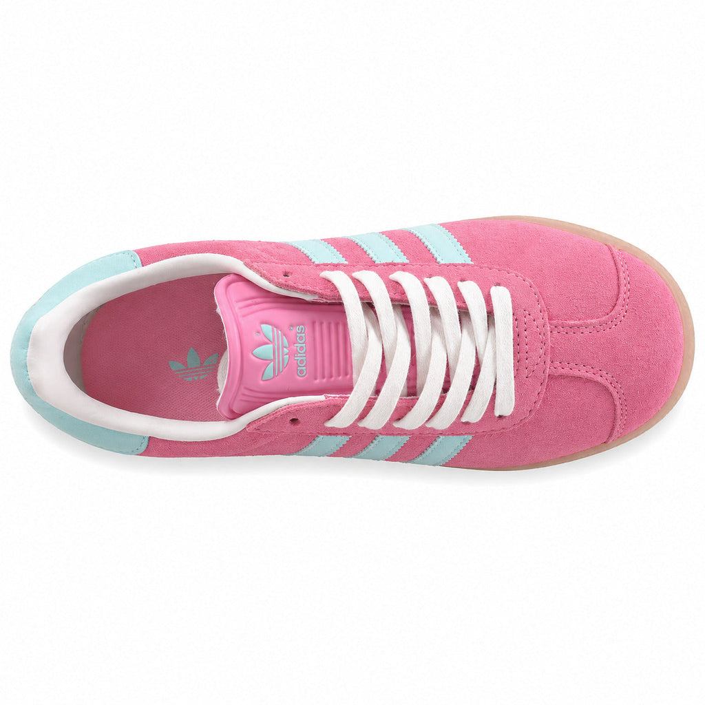 Adidas Gazelle rosa azul cielo vista superior cordones blancos