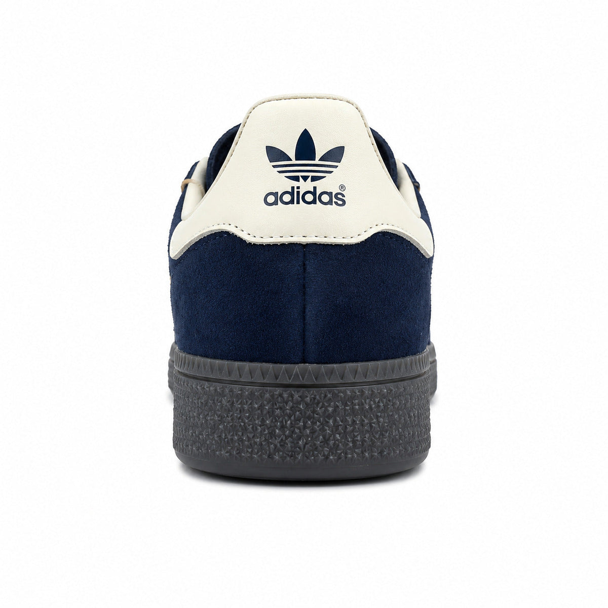 Adidas Handball Spezial azul marino crema detalle talón logo trefoil