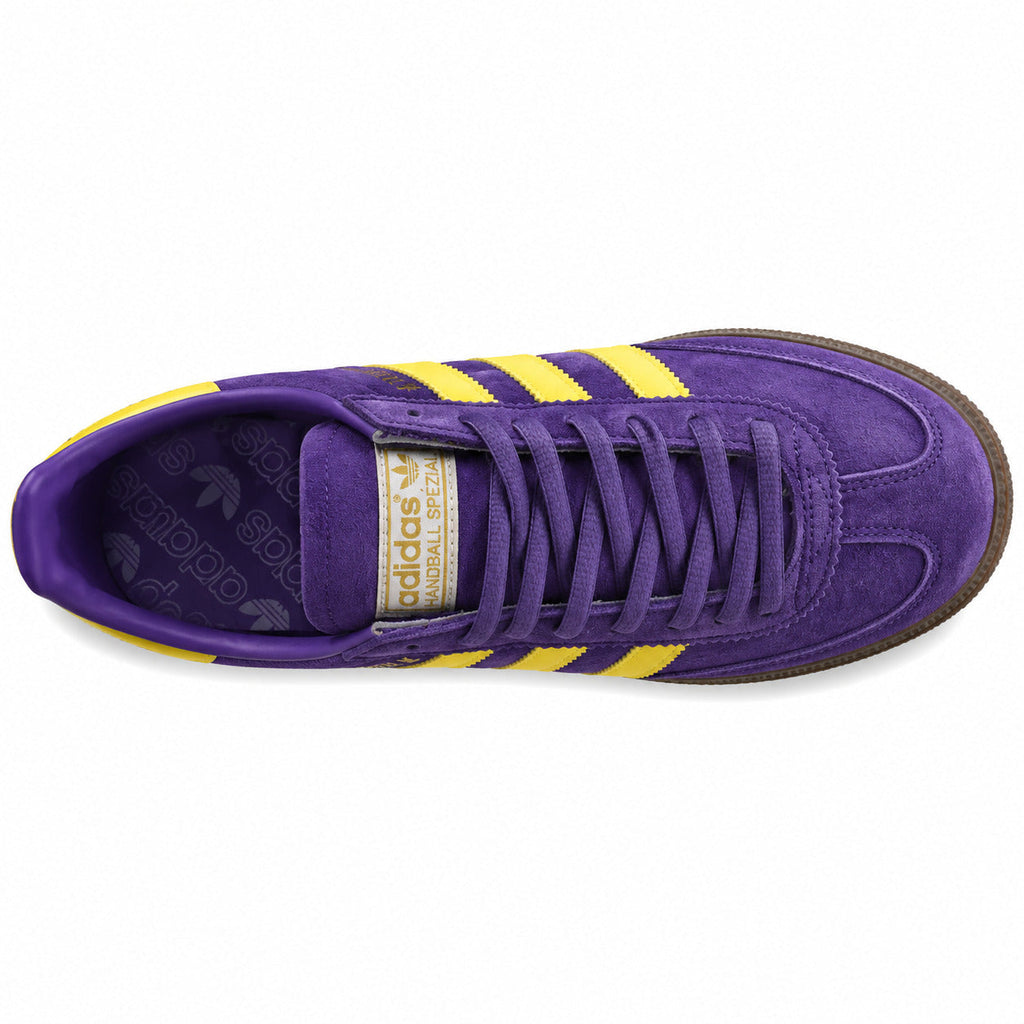 Adidas Handball Spezial ante morado amarillo vista superior cordones