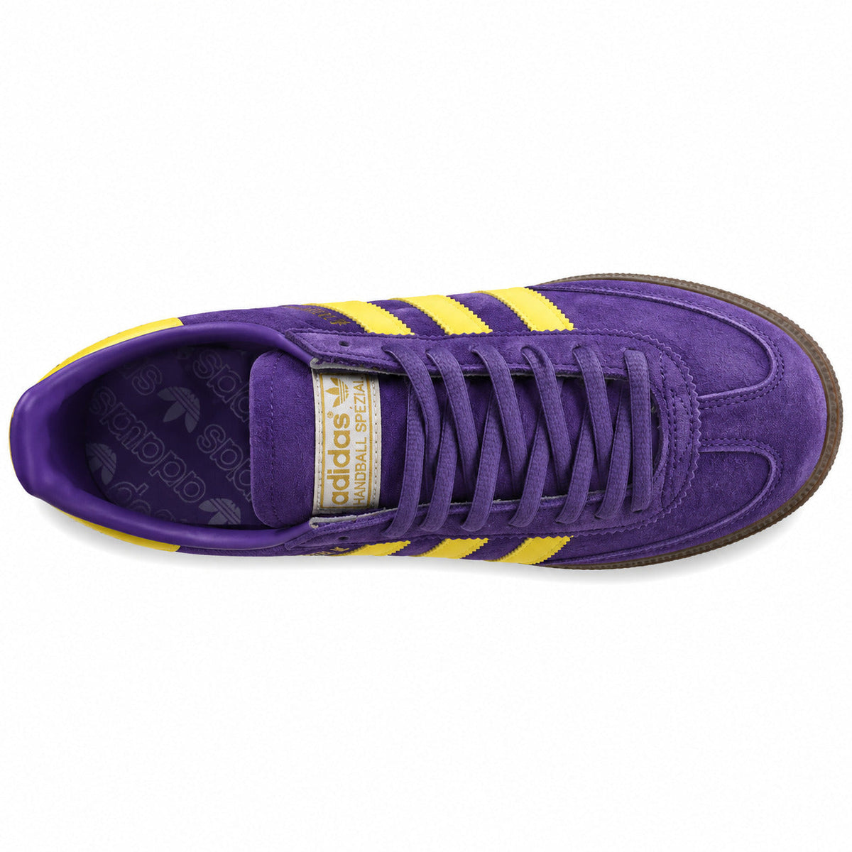 Adidas Handball Spezial ante morado amarillo vista superior cordones