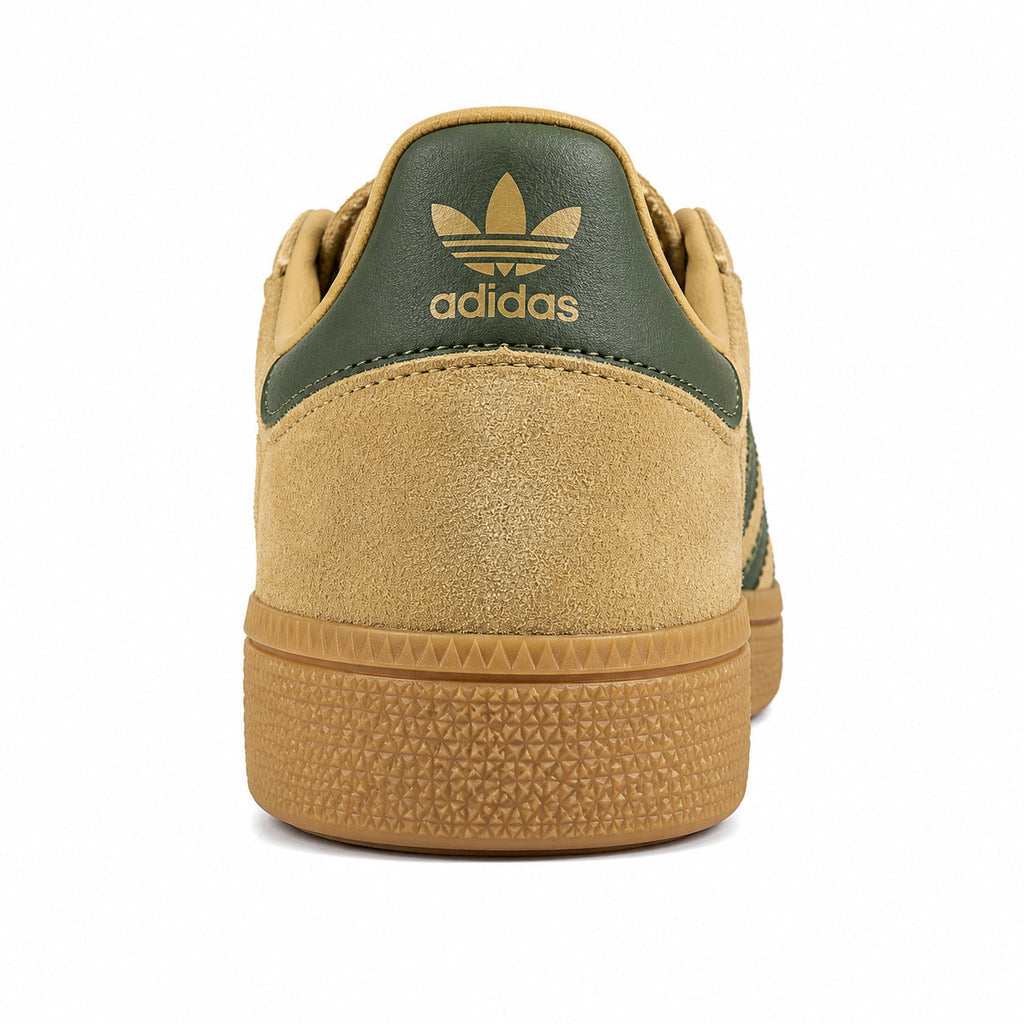 Adidas Handball Spezial ante mostaza verde oscuro detalle contrafuerte trasero