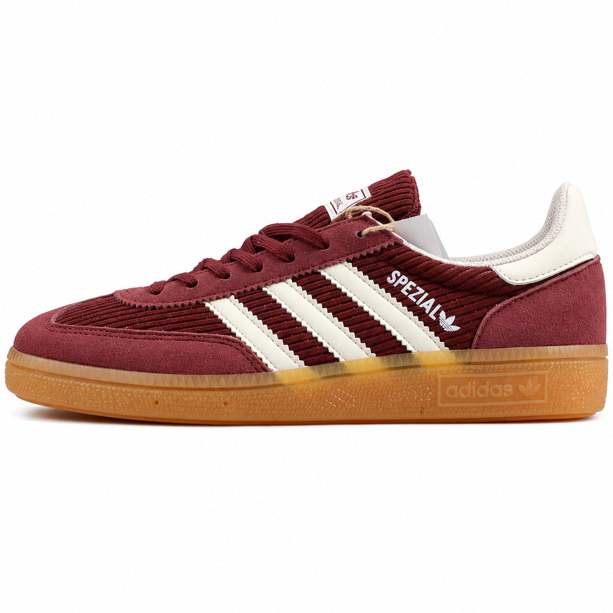 Adidas Handball Spezial pana burdeos crema lateral izquierdo suela goma