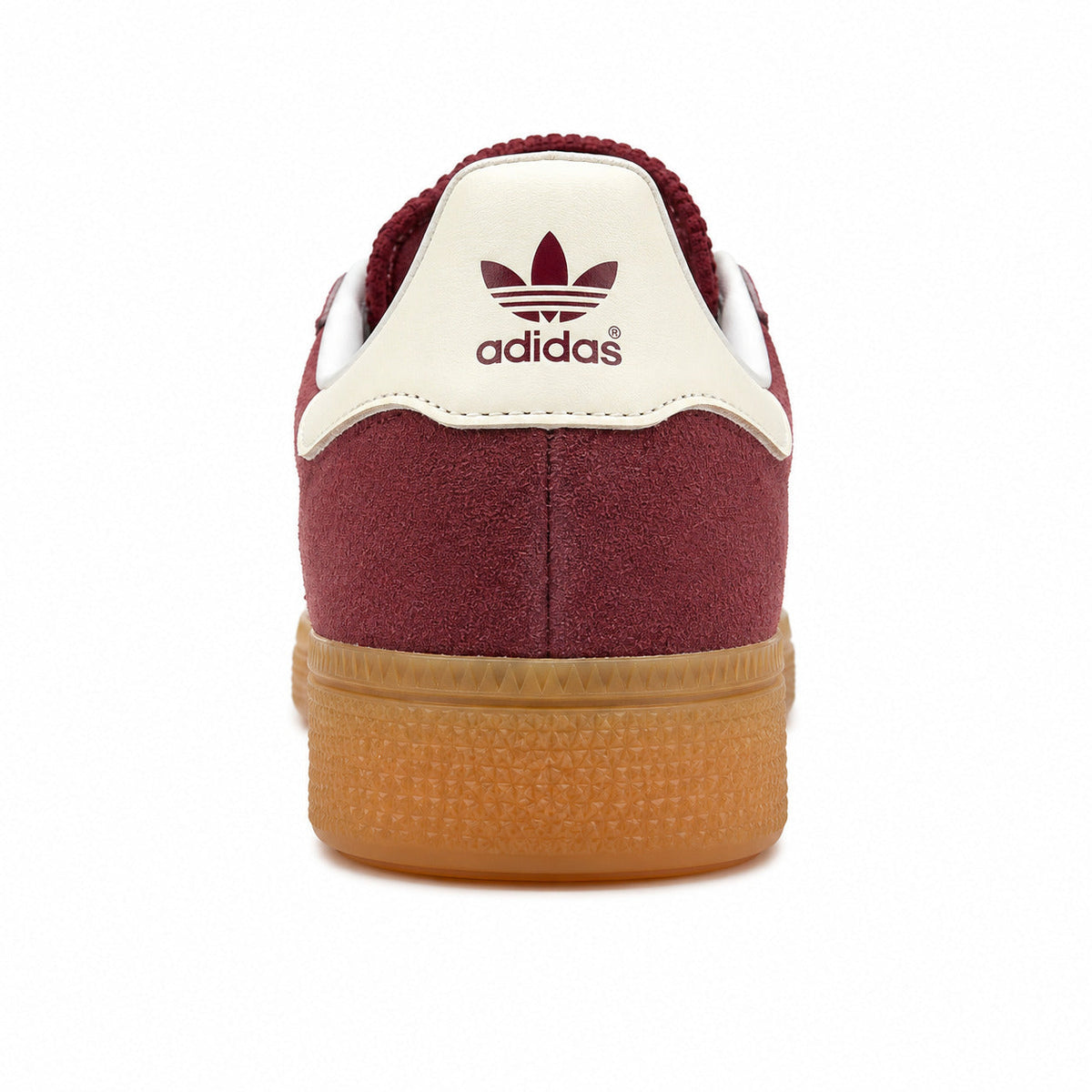 Adidas Handball Spezial pana burdeos crema detalle contrafuerte trasero
