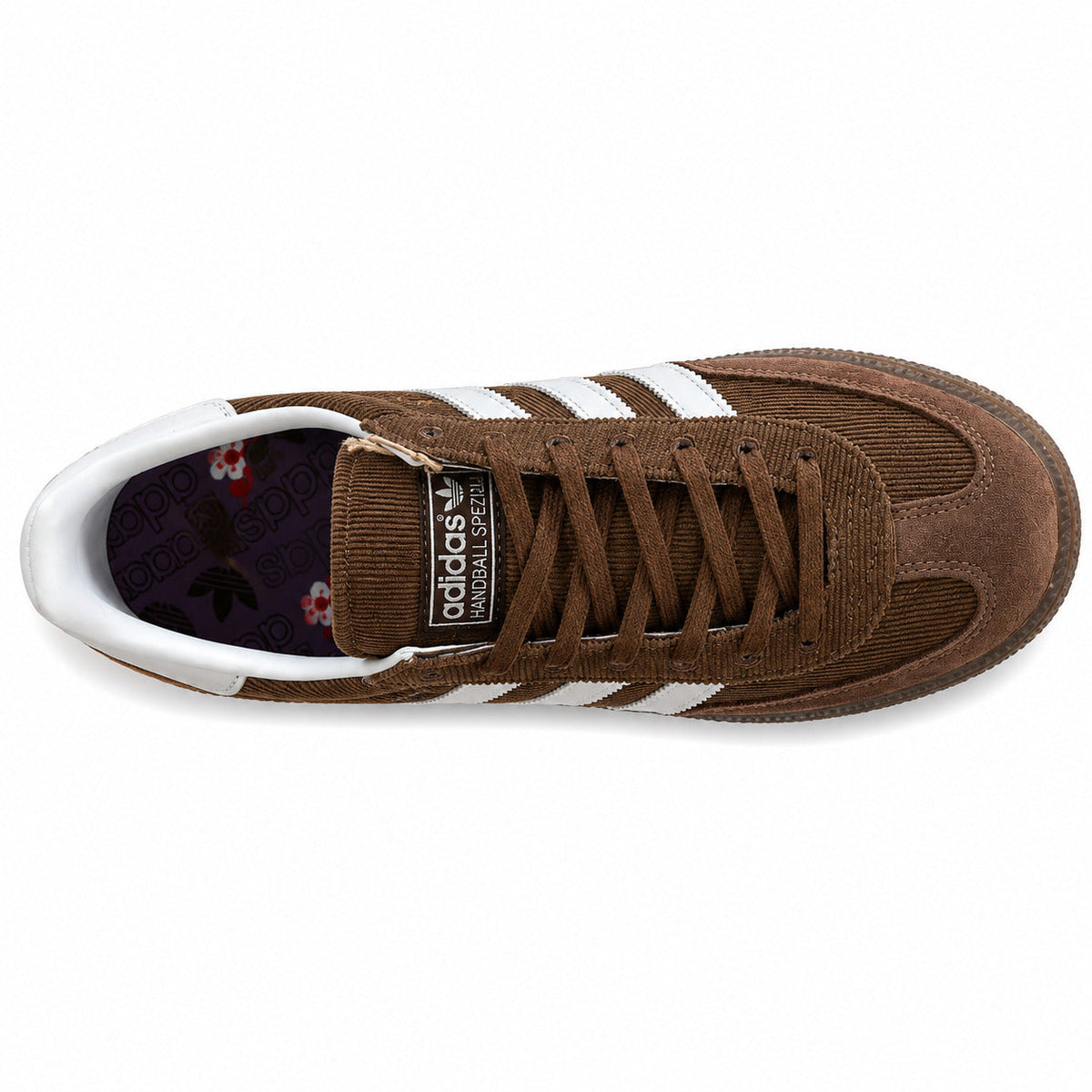 Adidas Handball Spezial pana marrón blanco vista superior plantilla floral